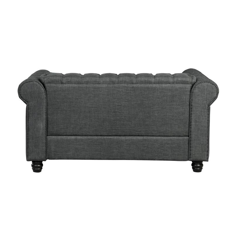 Morden Fort Button Tufted Upholstered Chesterfield Sofa Set Chair, Loveseat 2 PCS for Living Room,Linen,Solid Wood Legs