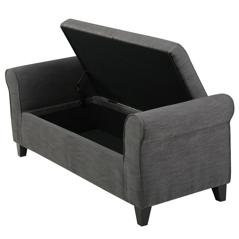 50" W Storage Bench, Fabric Upholstered End of Bed Bench, Storage Shoe Cabinet Bench with Rolled Arm, Modern Window Bench