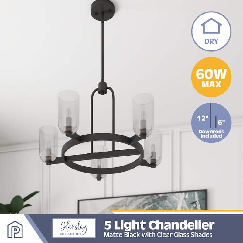 Prominence Home Hansley 5-Light Matte Black Chandelier with Clear Glass - 25.5