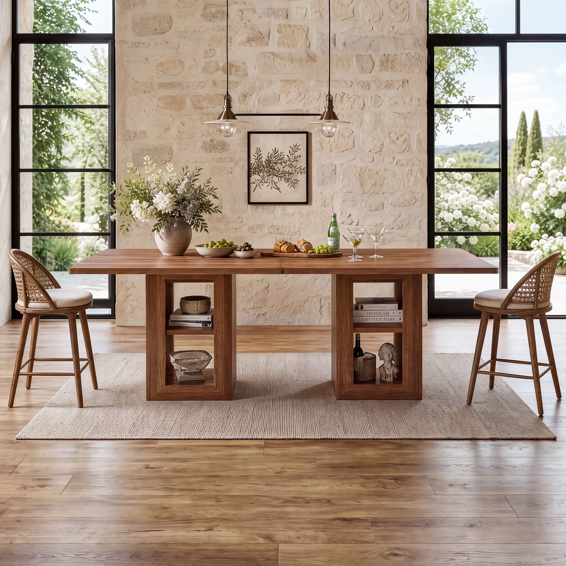 47" Square Counter Height Dining Table for 4 with Open Storage, 37.6" High Top Kitchen Table - 47.24"D x 47.24"W x 37.6"H