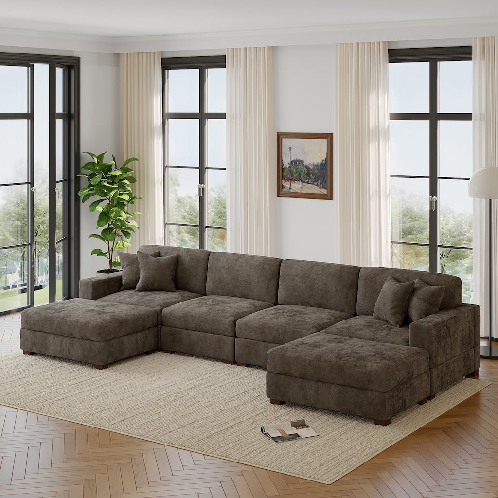 Modern Chenille Oversized Modular Sectional Sofa with 2 Ottoman