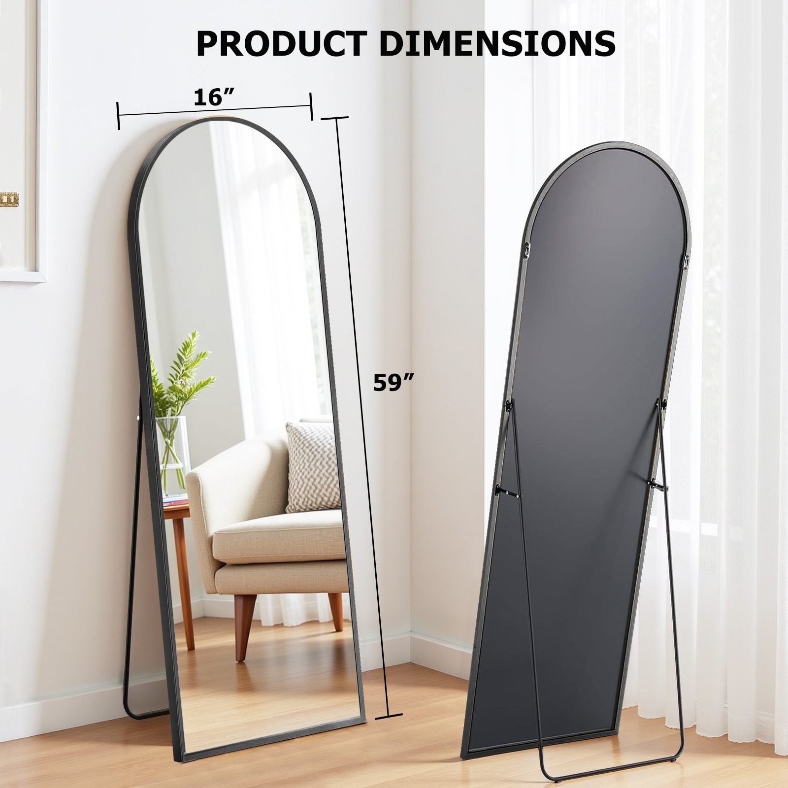 Full Length Mirror with Stand, Floor Mirror with Aluminum Alloy Frame for Bedroom, Standing Full Body Mirror for Wall, Cloakroom