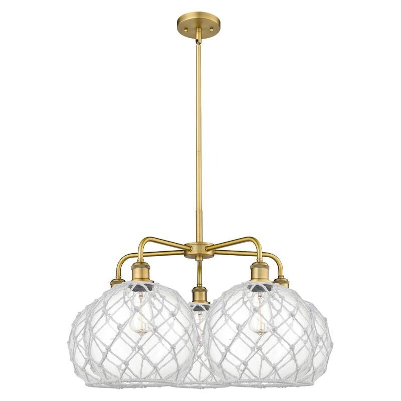 Innovations Lighting Endless Possibilities Ballston - Farmhouse Rope - 5 Light 29" Stem Hung Chandelier - Clear Glass with White Rope/Brushed Brass