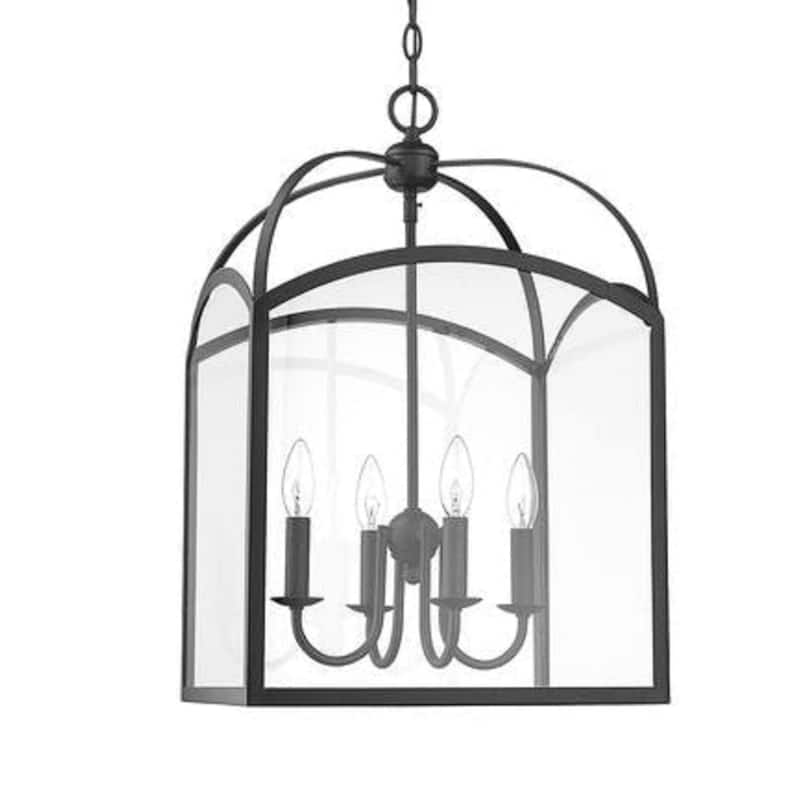 Traditional Large 4-L Pendant Lantern in Black 15"W x 24"H