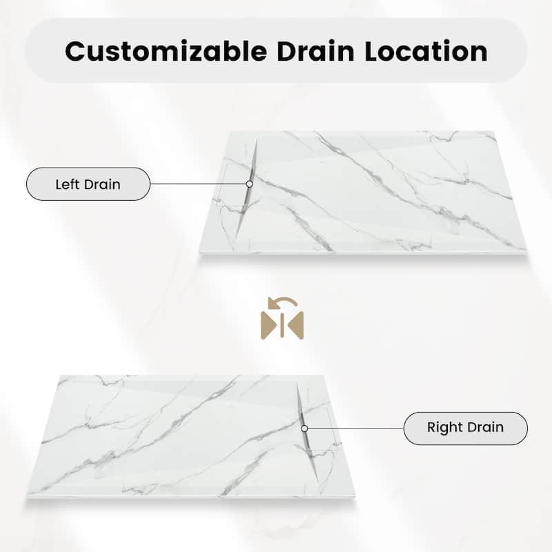 SMC Alcove Shower Pan Base with Reversible Drain, Low Profile, Wheelchair Access, Slip-Resistant, cUPC Certified