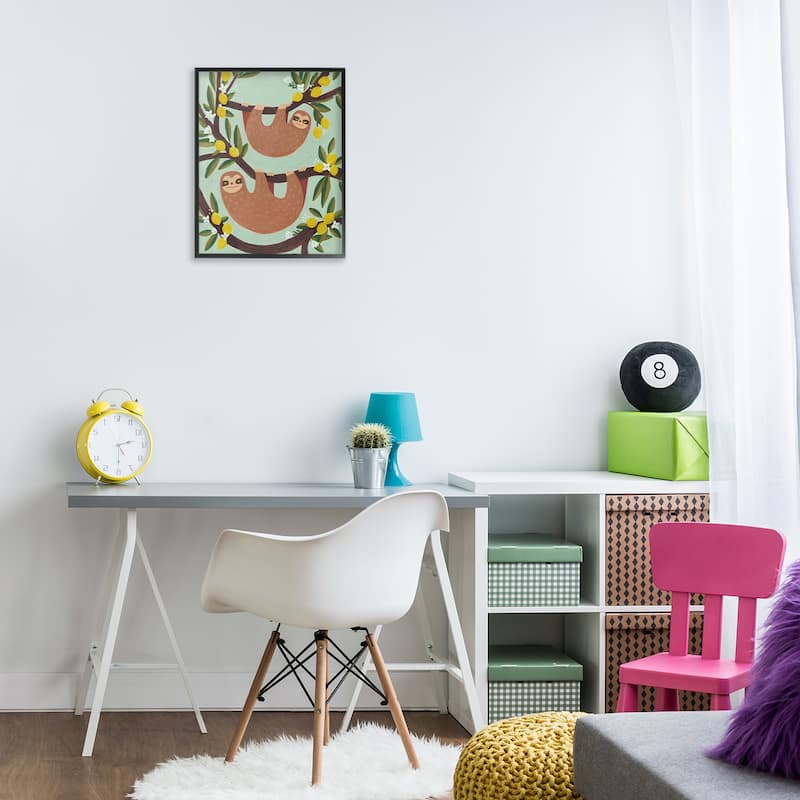 Stupell Hanging Sloths from Lemon Tree Framed Giclee Art Design By Irene Chan
