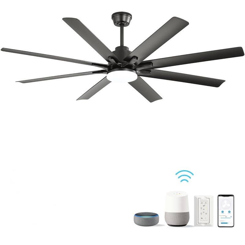 66 Inch Modern Ceiling Fan with Lights and Smart Remote Control 6 Speed Reversible Noiseless DC Motor for Indoor - Black