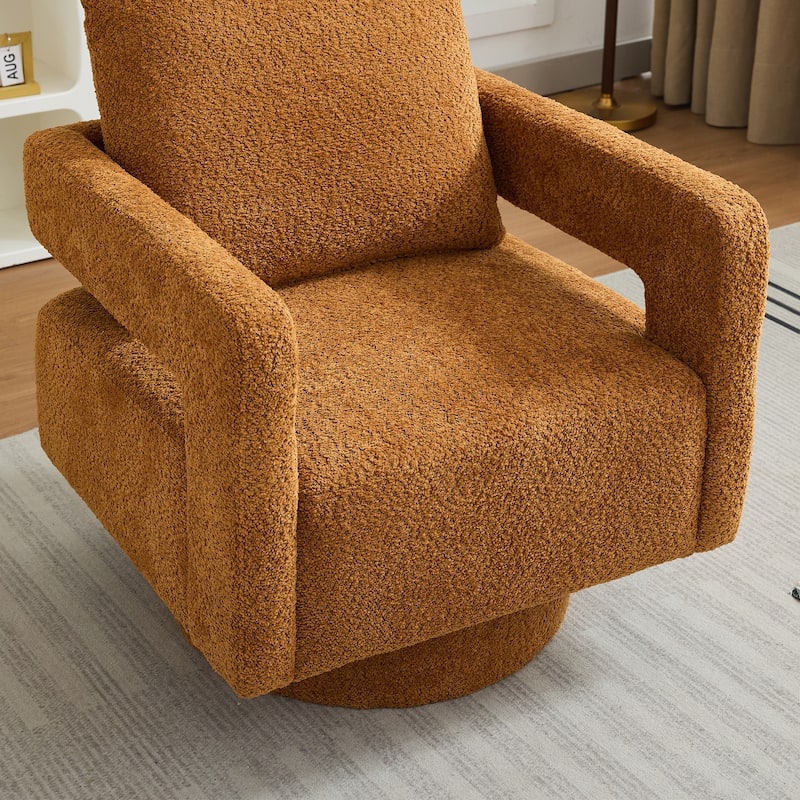 Roomfitters 29.13" Square Swivel Accent Chair, Modern Open Back Boucle Lounge Club Chair, 360° Rotation
