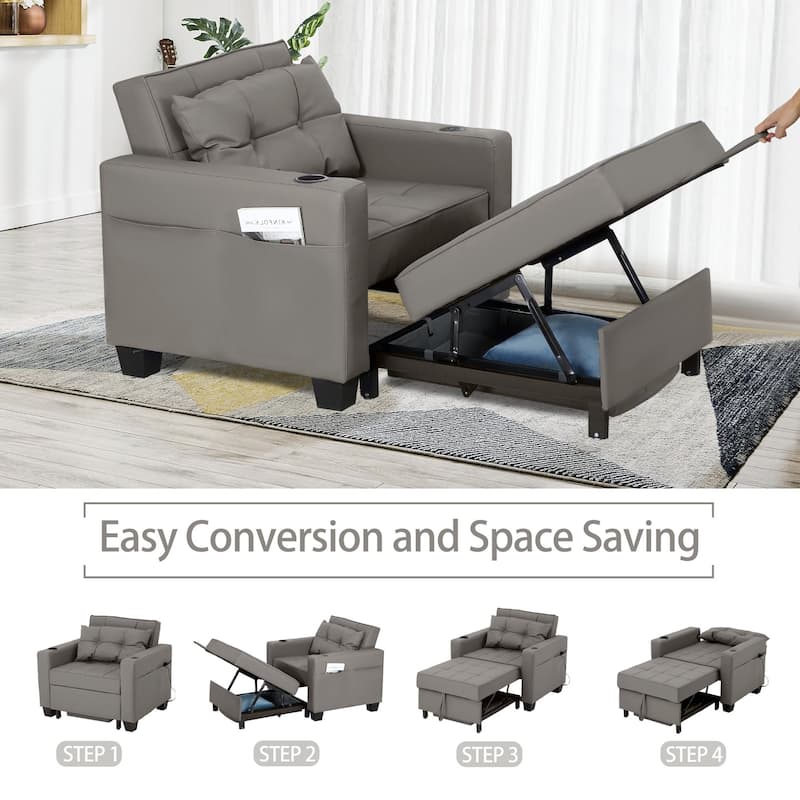 Pull Out Sofa Couch Bed Convertible Sleeper Sofa Bed with Storage Chaise, Sofa Couch
