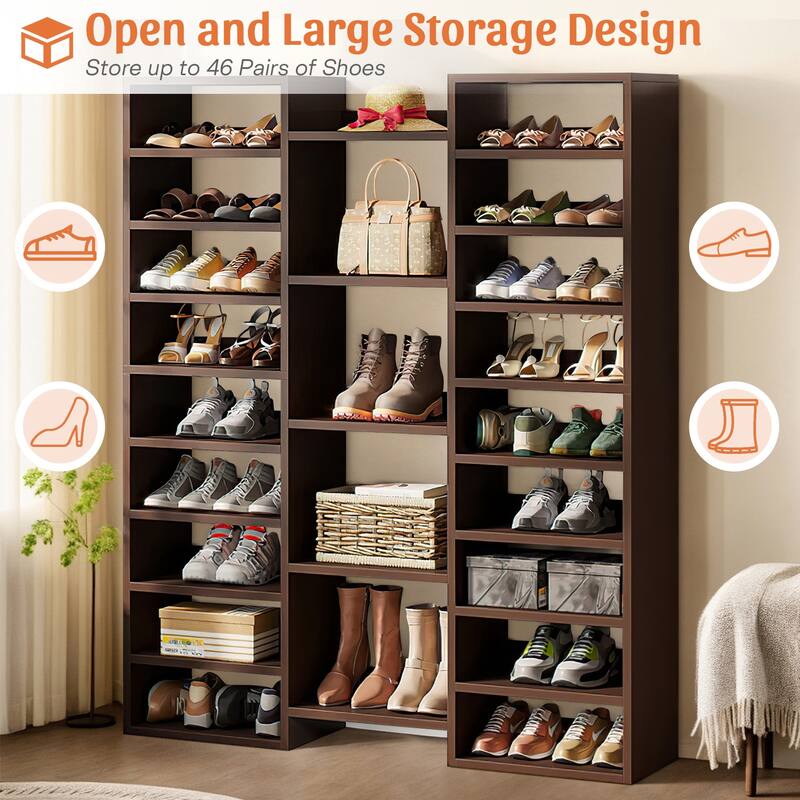 Wooden Shoe Rack, Freestanding Shoe Organizer with 23 Storage Shelves