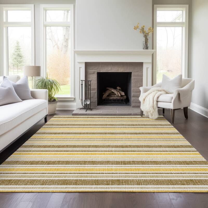 Machine Washable Indoor/ Outdoor Multi Cabana Stripe Chantille Rug