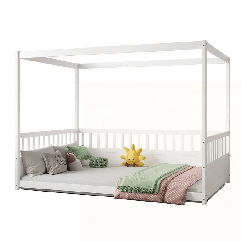 Canopy Bed Frame with Guardrails
