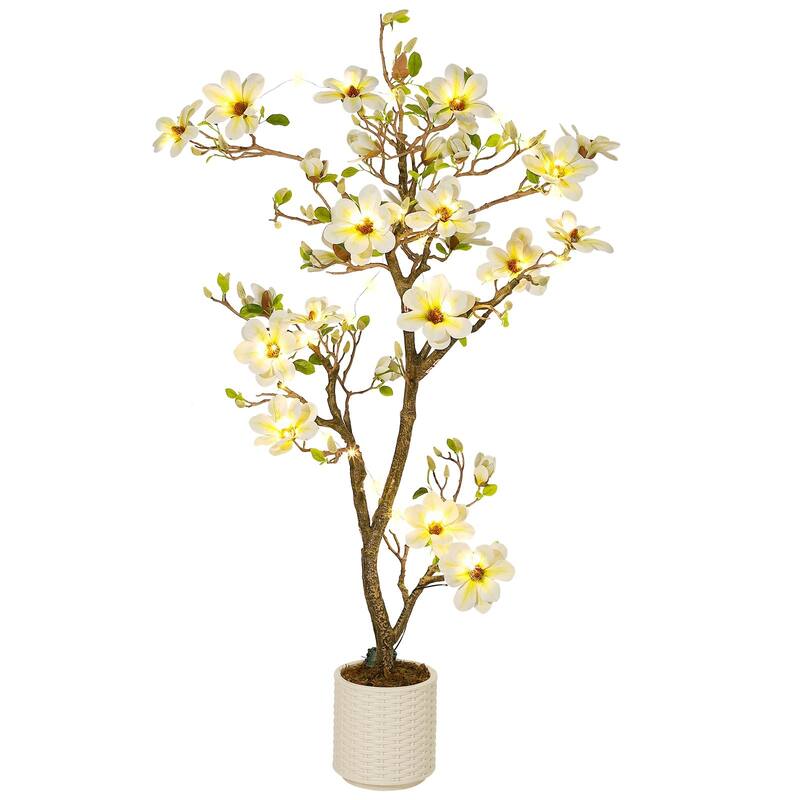 Artificial Magnolia Tree with Realistic White Flowers & Lush Green Leaves