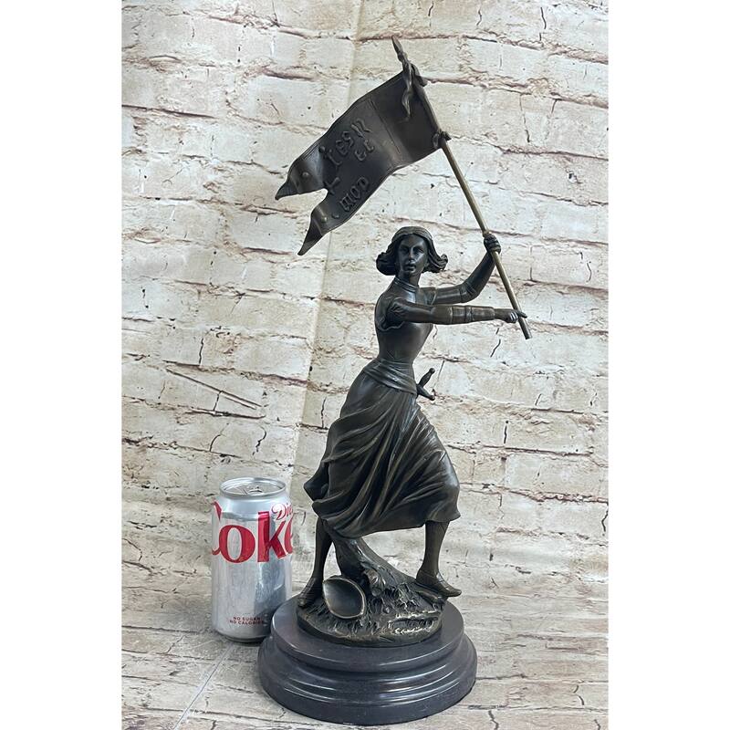 Roman Imitative Catholic Saint Joan Of Arc Standing W/ Flag Sculpture Statue Bronze Figure