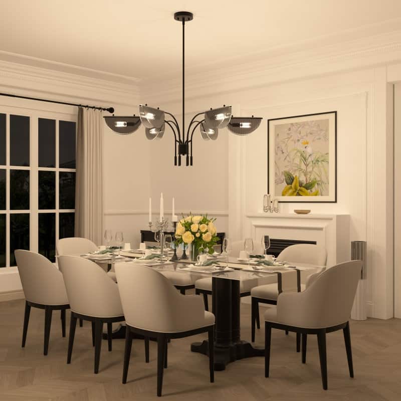 Acroma - 6 Light Black Steel & Glass Dimmable Linear Chandelier