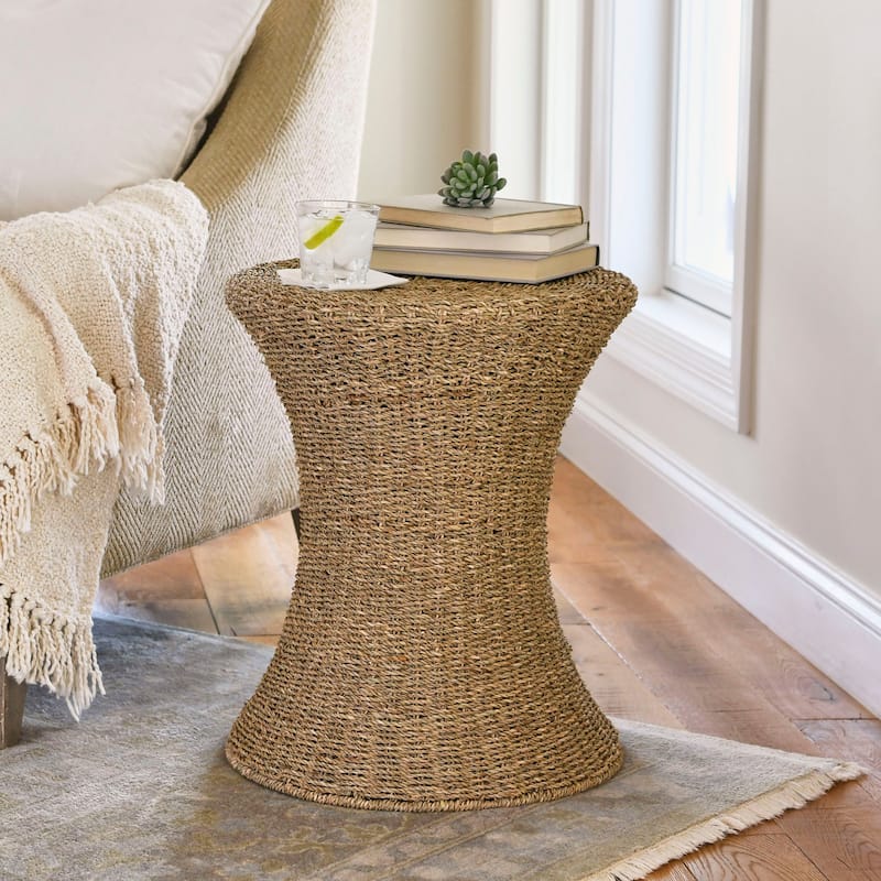 Household Essentials Handwoven Wicker Stool with Hourglass Shape