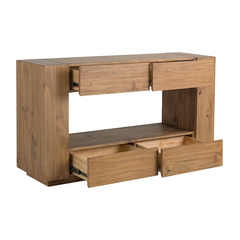 4 Drawers and 1 Open Shelf Wooden Sofa Table in Oak