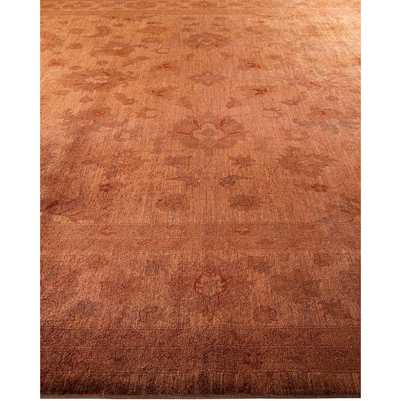 Overton Hand Knotted Wool Vintage Inspired Modern Contemporary Overdyed Brown Area Rug - 12' 0" x 17' 10"