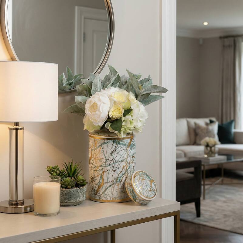 Ceramic Modern Decorative Jar with Lid - Green - 12.0"