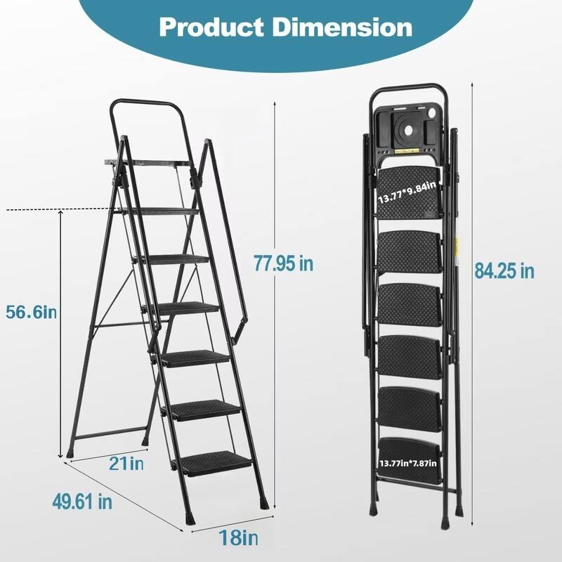 Anmytek Heavy Duty Folding Step Ladder with Built In Tool Tray and Foldable Handrail Non Slip Rubber Feet