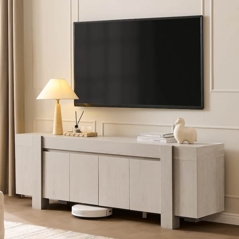 Modern Farmhouse TV Stand, Wood Entertainment Center for Living Room - White Alder