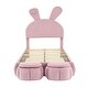 preview thumbnail 7 of 11, Twin Upholstered Platform Kids Bed Frame with Cartoon Ears Headboard, Built-in LED Light, Velvet Fabric, Storage Stools, Pink
