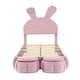 preview thumbnail 7 of 6, Wooden Twin Size Upholstered Platform Bed Frame with Cartoon Ears Shaped Headboard, Kid's Bed with Light, Pink