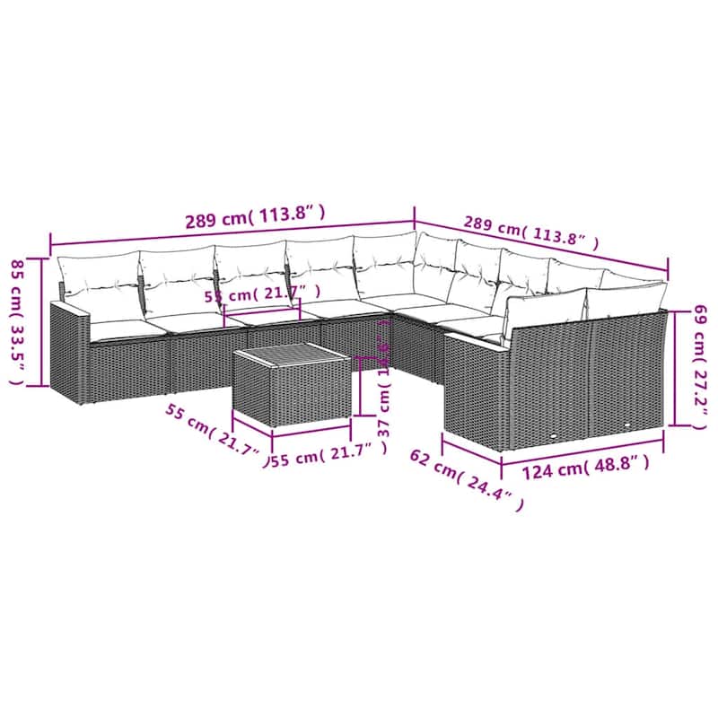 vidaXL 10 Piece Patio Sofa Set with Cushions Black Poly Rattan