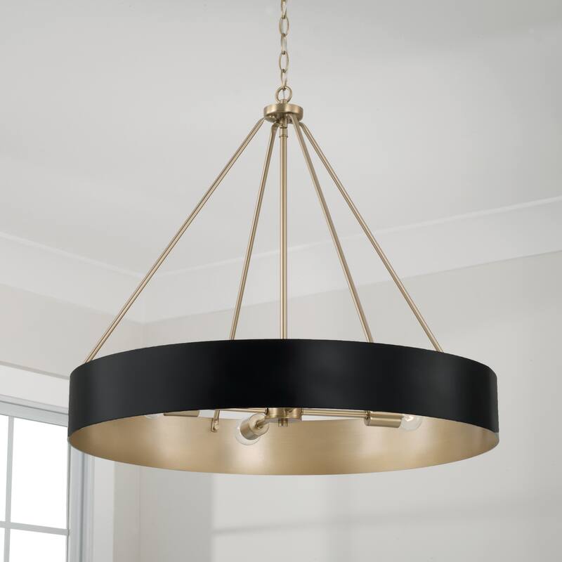 27.50"W x 24.25"H 4-Light Modern Circular Metal Chandelier with Painted Matte Brass Interior
