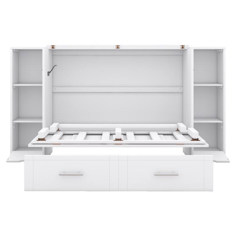 Murphy Bed with Shelves, Drawers and USB Ports,Gray