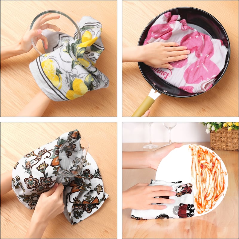 Premium Cotton Kitchen Towels, Thick and Large, Animal and Floral Printed Design Towels