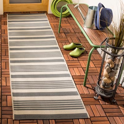 SAFAVIEH Courtyard Charmaine Indoor/ Outdoor Waterproof Area Rug - Grey/Bone [2'3" x 14' Runner] - 2'3" x 14' Runner
