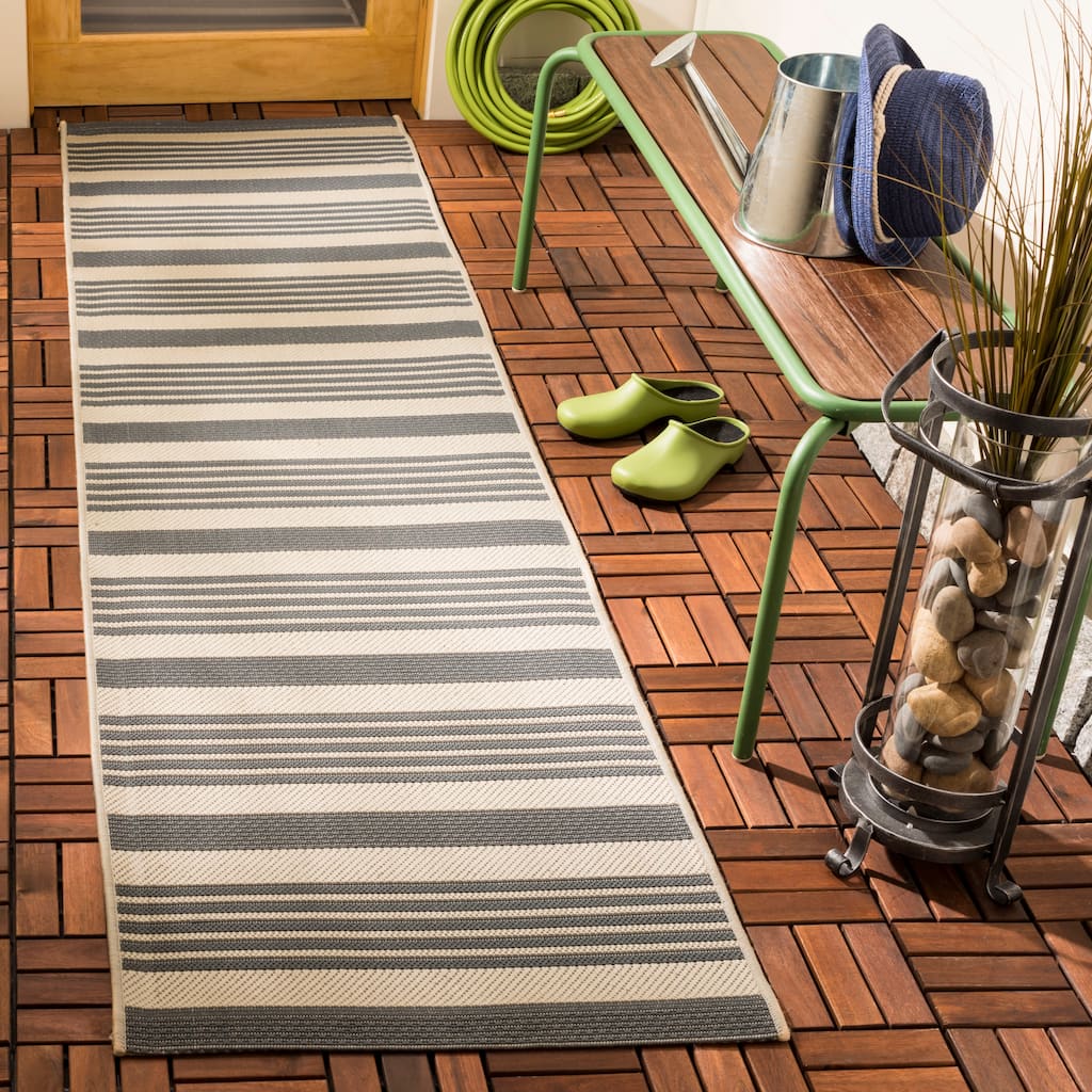 SAFAVIEH Courtyard Charmaine Indoor/ Outdoor Waterproof Area Rug - Grey/Bone - 2'3" x 14' Runner
