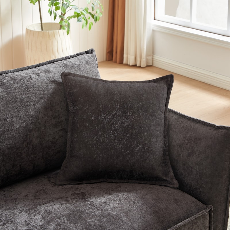 Stylish Chenille Upholstered Sofa Bed, 3-Seater Couch with Chaise and Ottoman Bench