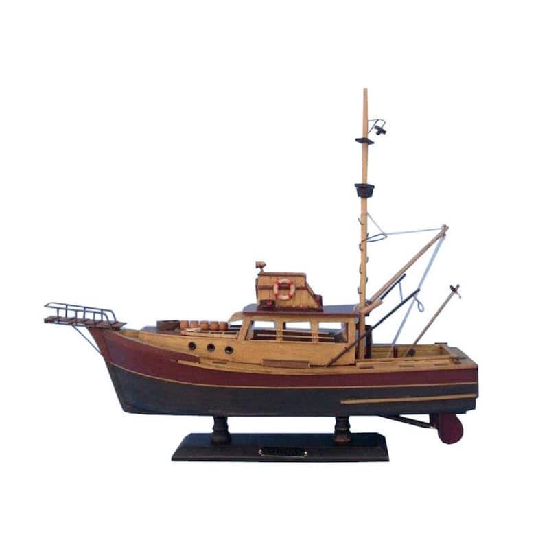 20" Brown Jaws Orca Model Fishing Boat Wooden Base with Metal Nameplate Ideal for Maritime-Themed Decor - 20" L x 6" W x 17" H - Brown