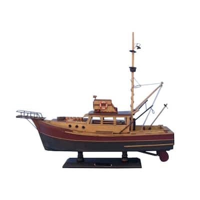 20" Brown Jaws Orca Model Fishing Boat Wooden Base with Metal Nameplate Ideal for Maritime-Themed Decor - 20" L x 6" W x 17" H