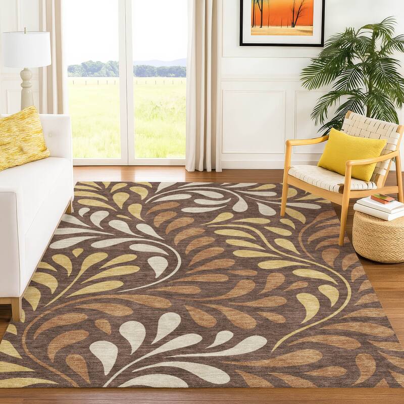 Machine Washable Indoor/ Outdoor Floral Arabesque Chantille Rug