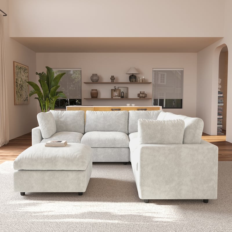 100.5'' V-shape Cloud Corner Sectional Sofa Chenille 5-Piece Modular Couch for Living Room Set