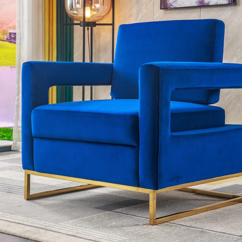 Blue 31.9" Velvet Arm Chair with Stainless Steel Base