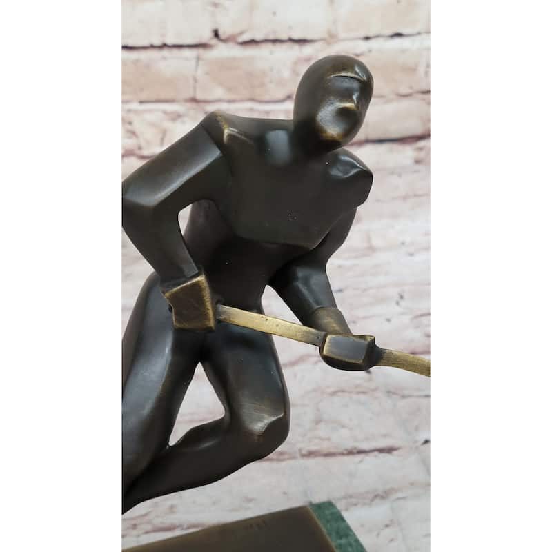 Bronze Metal Hockey Player Trophy Sculpture Statue Figurine On Marble Base