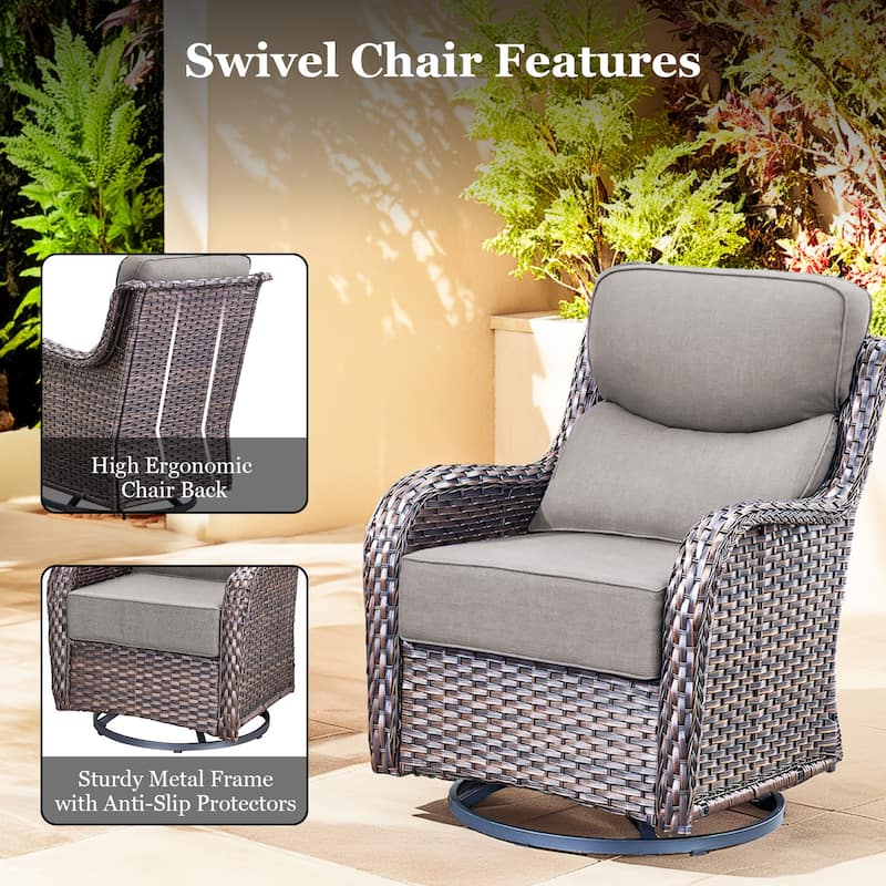 Outdoor Patio Sofa Swivel Chair with 6-Inch Thick Cushions Set