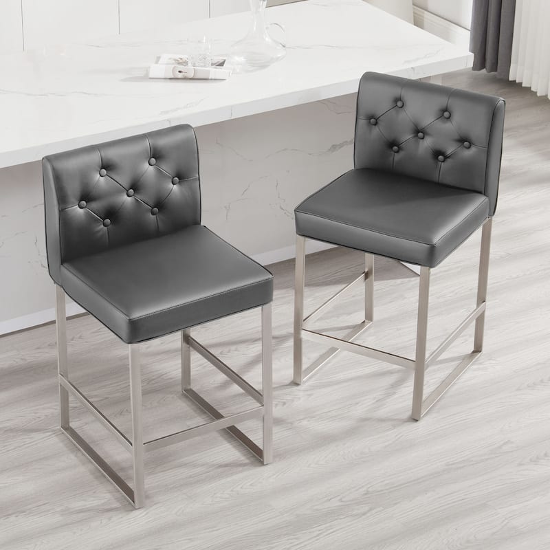 25" Faux Leather Upholstered Counter Height Bar Stools - 36.6"H x 18.9"W x 20.3"D