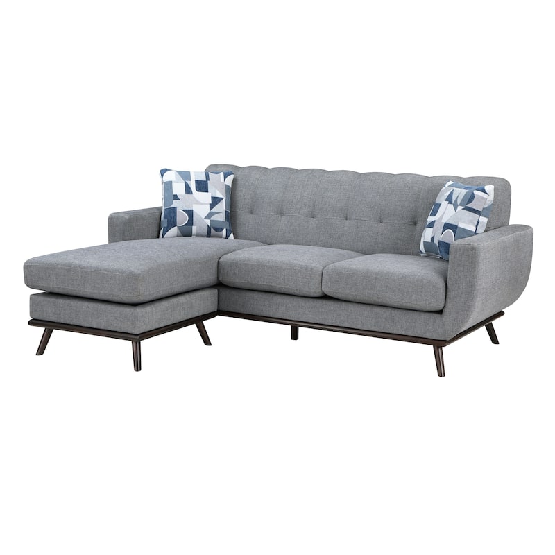 Keto 87 Inch Reversible L Shape Sofa With Chaise, 2 Pillows, Gray Chenille