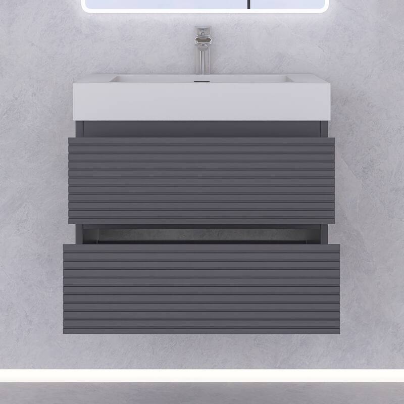 Wall-Mounted Bathroom Vanity in Gray with Undermount Sink without Faucet