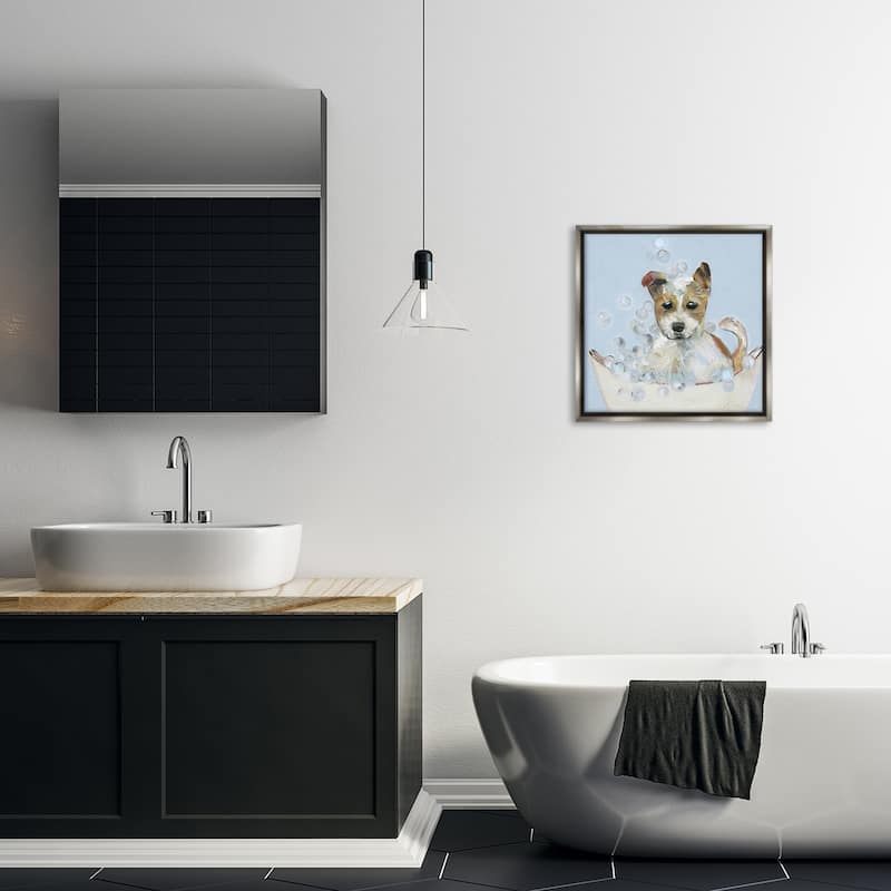 Stupell Fun Bubbles Puppy Bath Framed Floater Canvas Wall Art Design By Sally Swatland