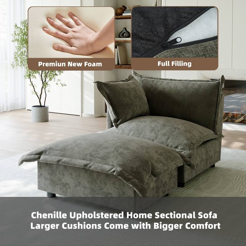 Casual 40"W Oversized Soft Comfy Cloud Chenille Chaise Lounge with Ottoman