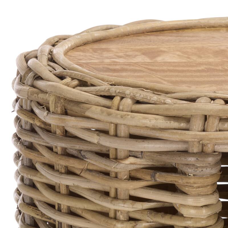 SAFAVIEH Home Shanely Wood Top Rattan Stool - 16"W x 16"D x 19"H