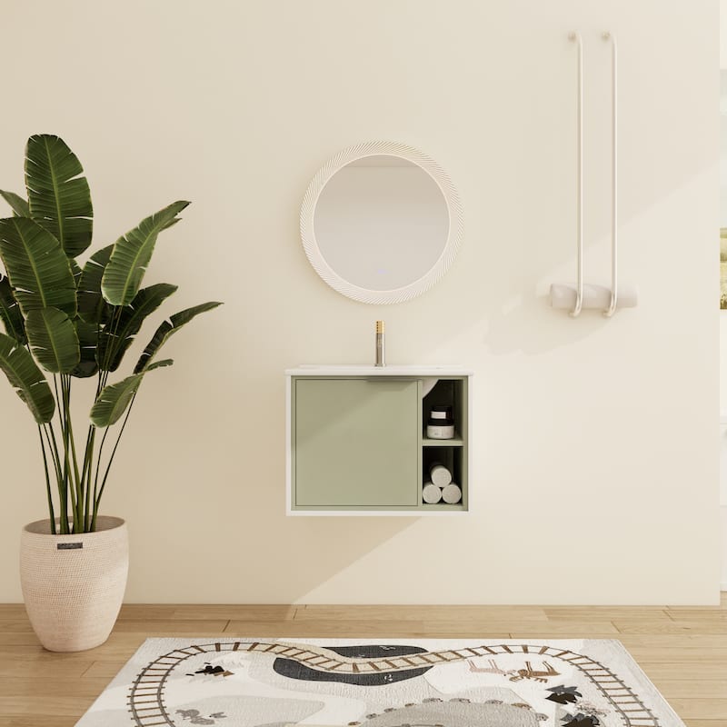 Malwee 24"/30" Floating Bathroom Vanity, Wall Mounted Bathroom Vanity with Ceramic Sink,Soft Close Door and Shelf