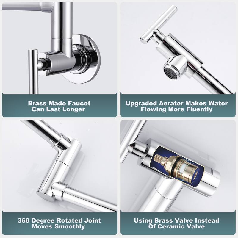 WOWOW Wall Mounted Pot Filler with Control Double Joint Swing Arm