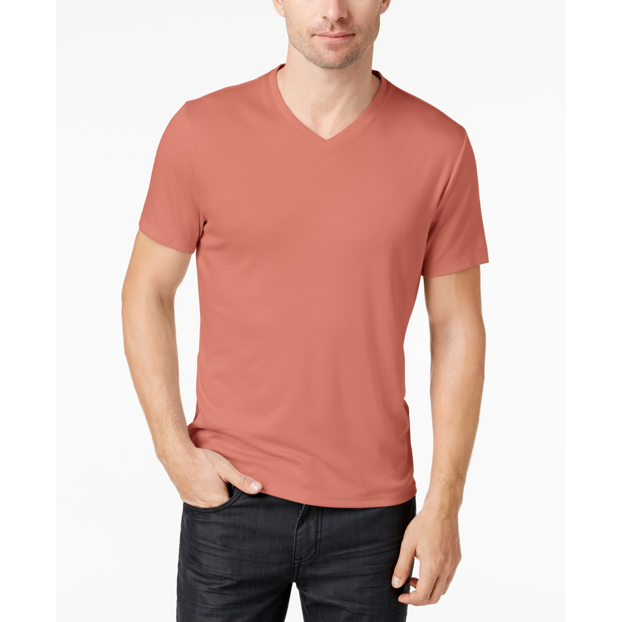 Shop Alfani Guava Mens Medium V Neck Stretch Dressy Tee T Shirt